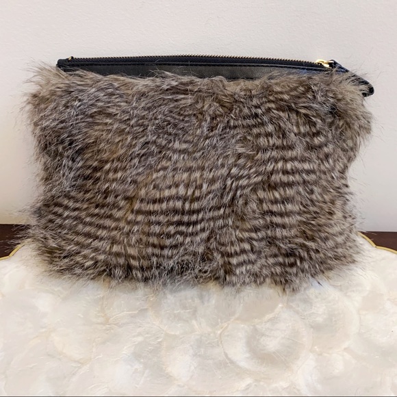 Ann Taylor Leather Trim Faux Fur Clutch NWOT - Picture 2 of 10